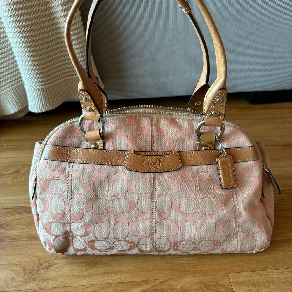 Coach Signature Pink and Tan Satchel
